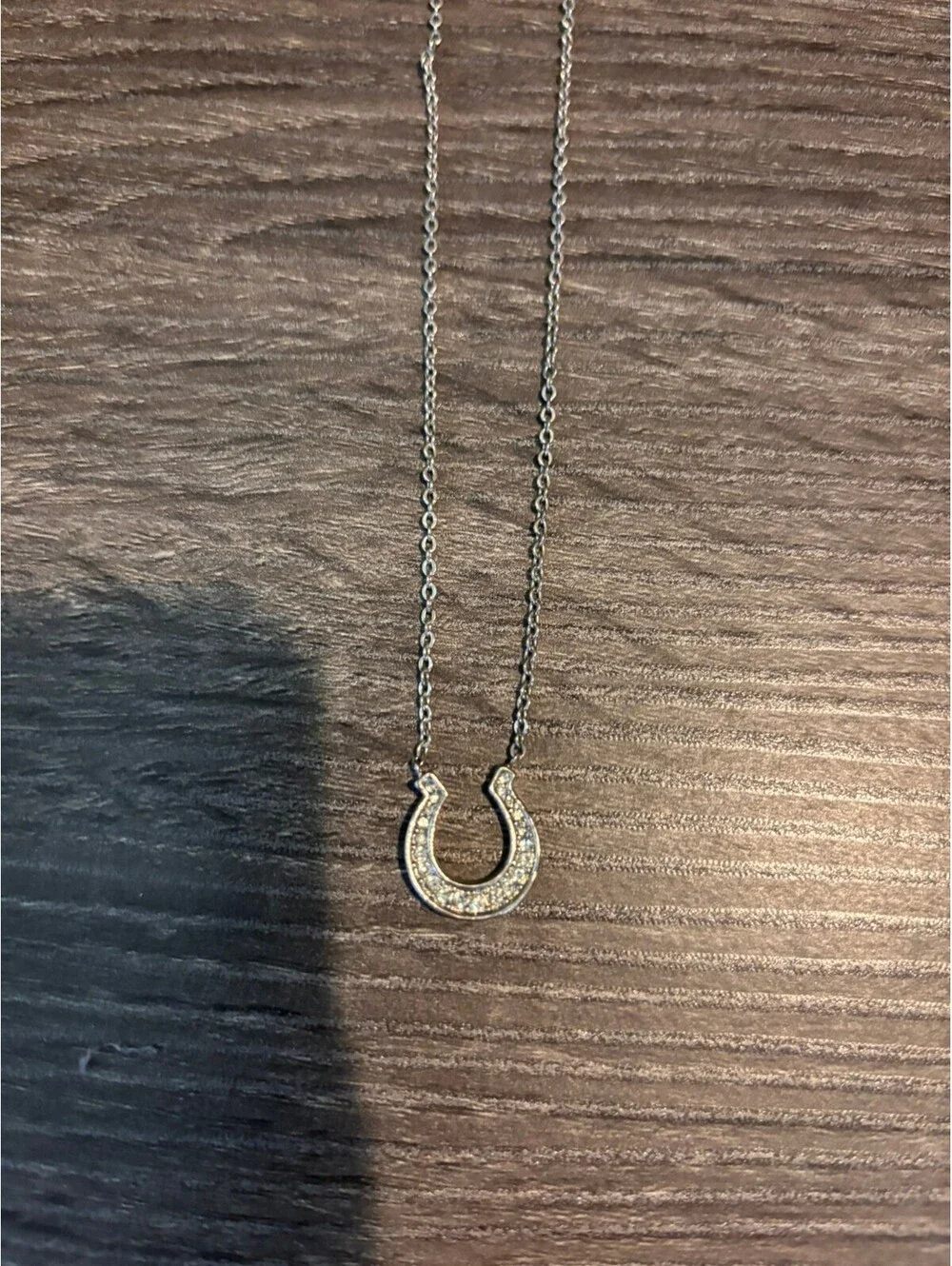 Silver Horseshoe Pendant Necklace with Rhinestones